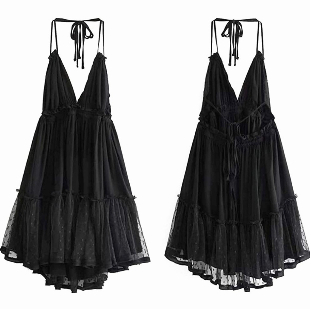 New Boho Backless Halter Mesh Mini Dress Plus Size Too! - Picture 6 of 11
